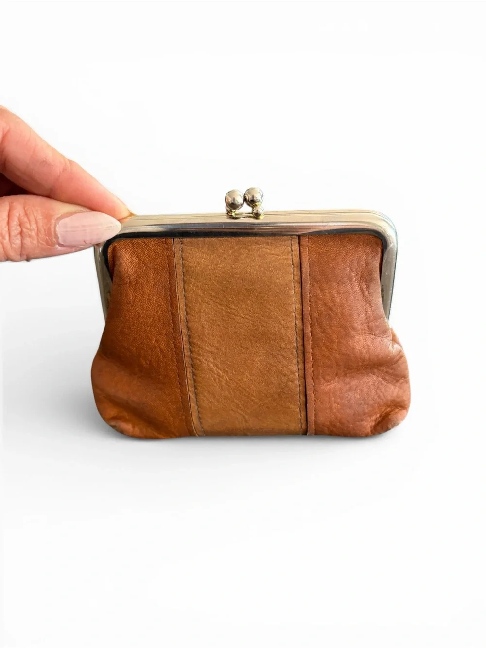 Vintage Buxton Tan Leather Kiss-Lock Coin Purse